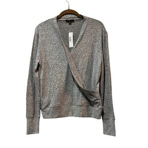J Crew Super Soft Faux Wrap Sweater Gray Long Sleeve Lightweight‎ Top Small